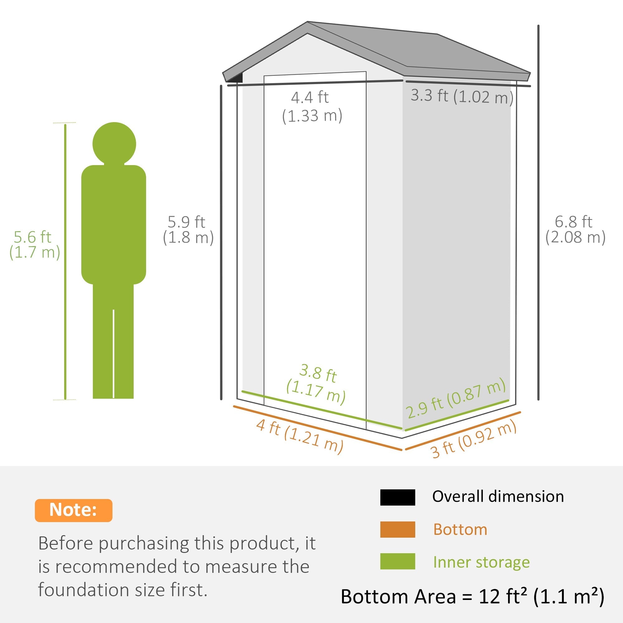 Aluminium Frame and Plastic Wall Shed, 4.4ft x 3.3ft with Foundation - Grey