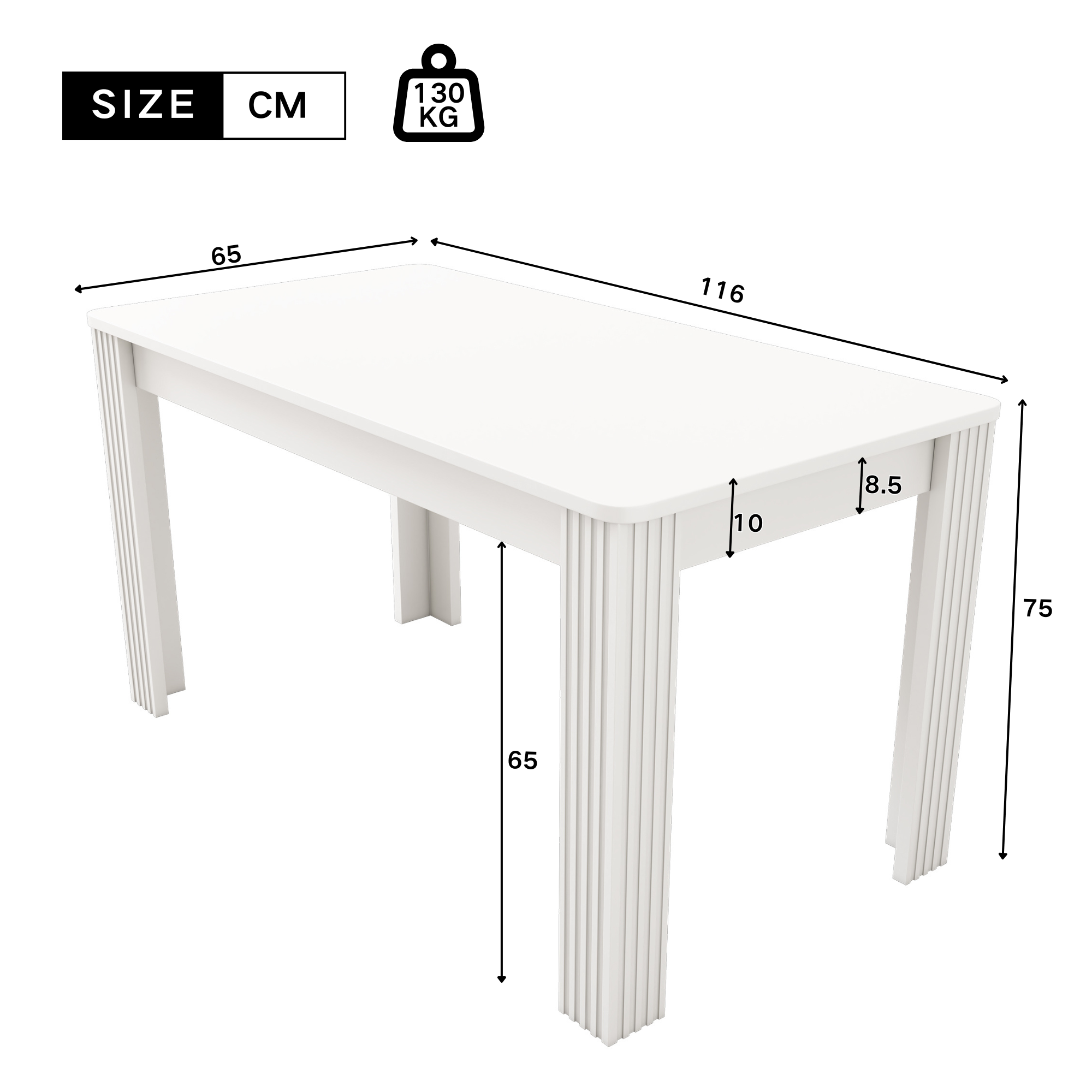 Dining Table Rectangular Modern Simple Oak - White