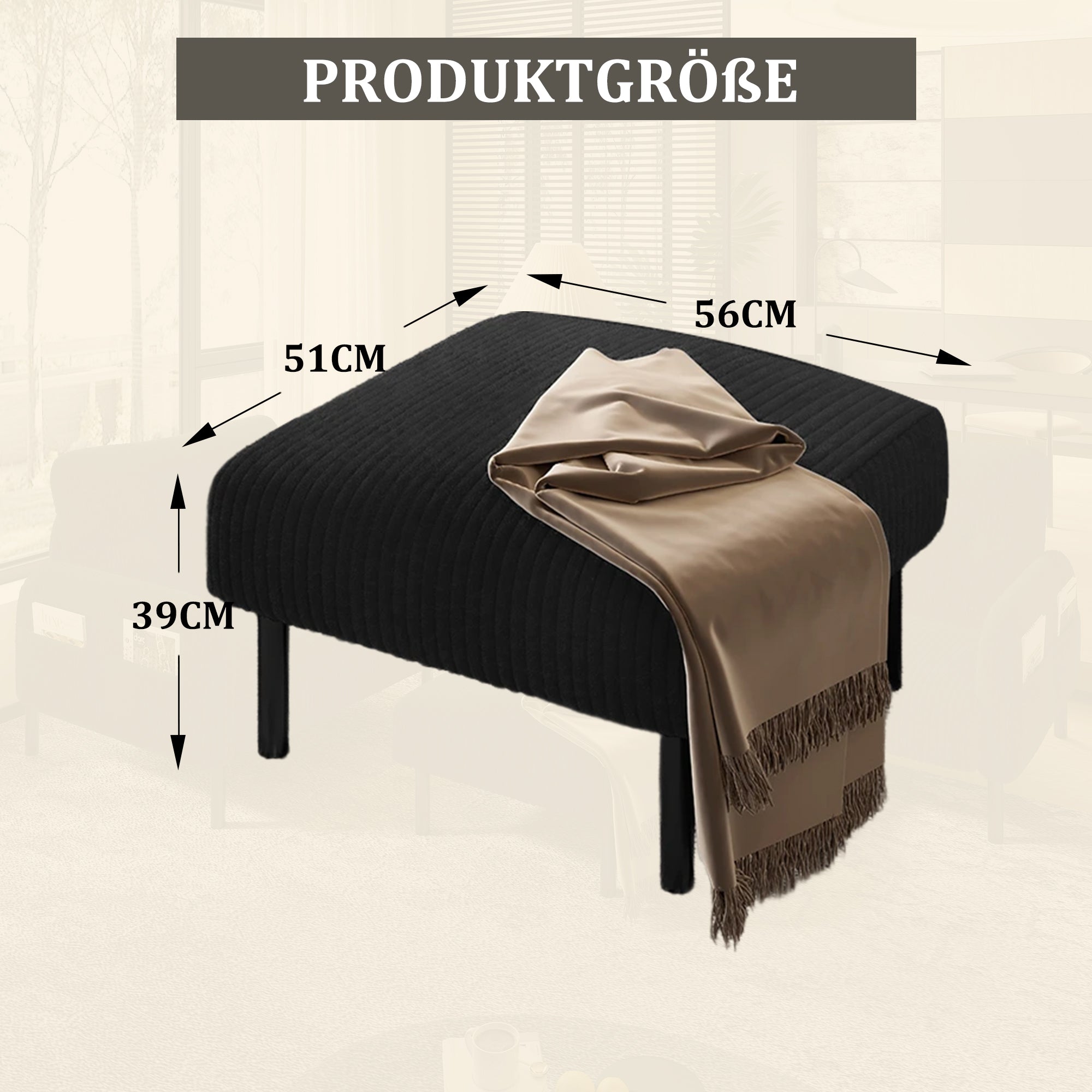 Premium Corduroy Stool with Metal Frame – Super-Soft Velour Cover