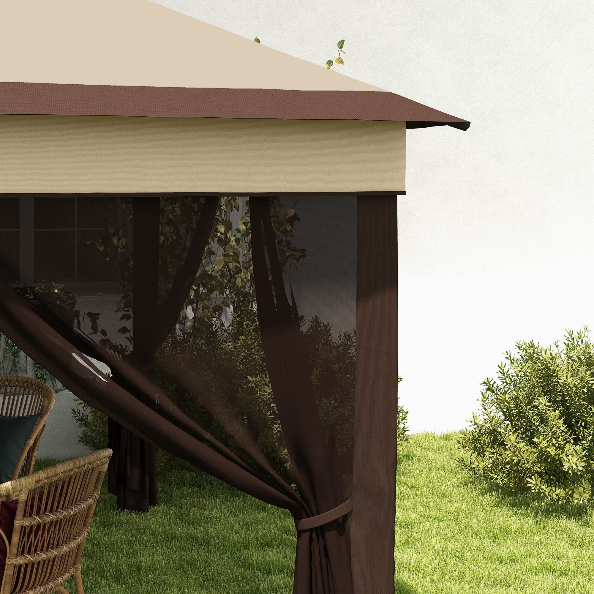 Pop Up Gazebo, 3 x 3m Height Adjustable Event Shelter with Netting and Carrying Bag, Beige