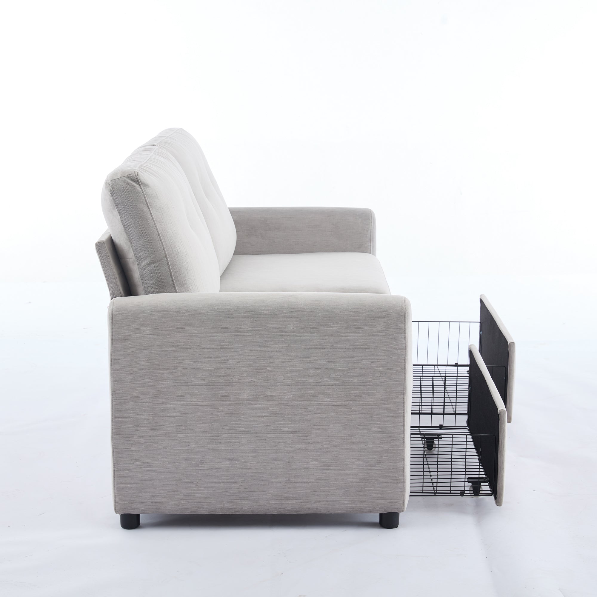 Modern Compact 2-Seater Sofa with Drawer Storage Durable Light Grey Fabric