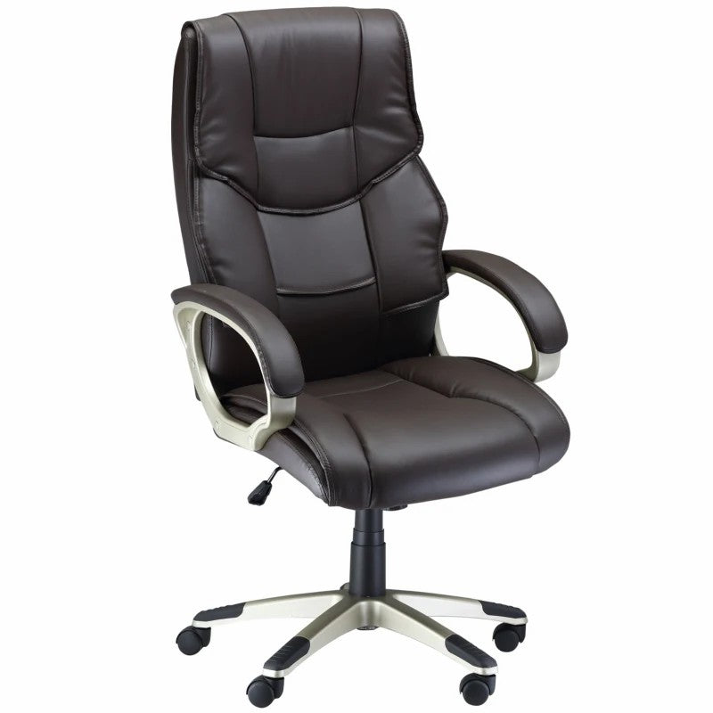 Home Office Chair High Back Adjustable Height Rocking Faux Leather Brown