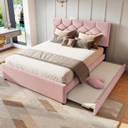 Upholstered Bed 140x200cm Rolling Storage Slatted Base Minimalist - Velvet Pink