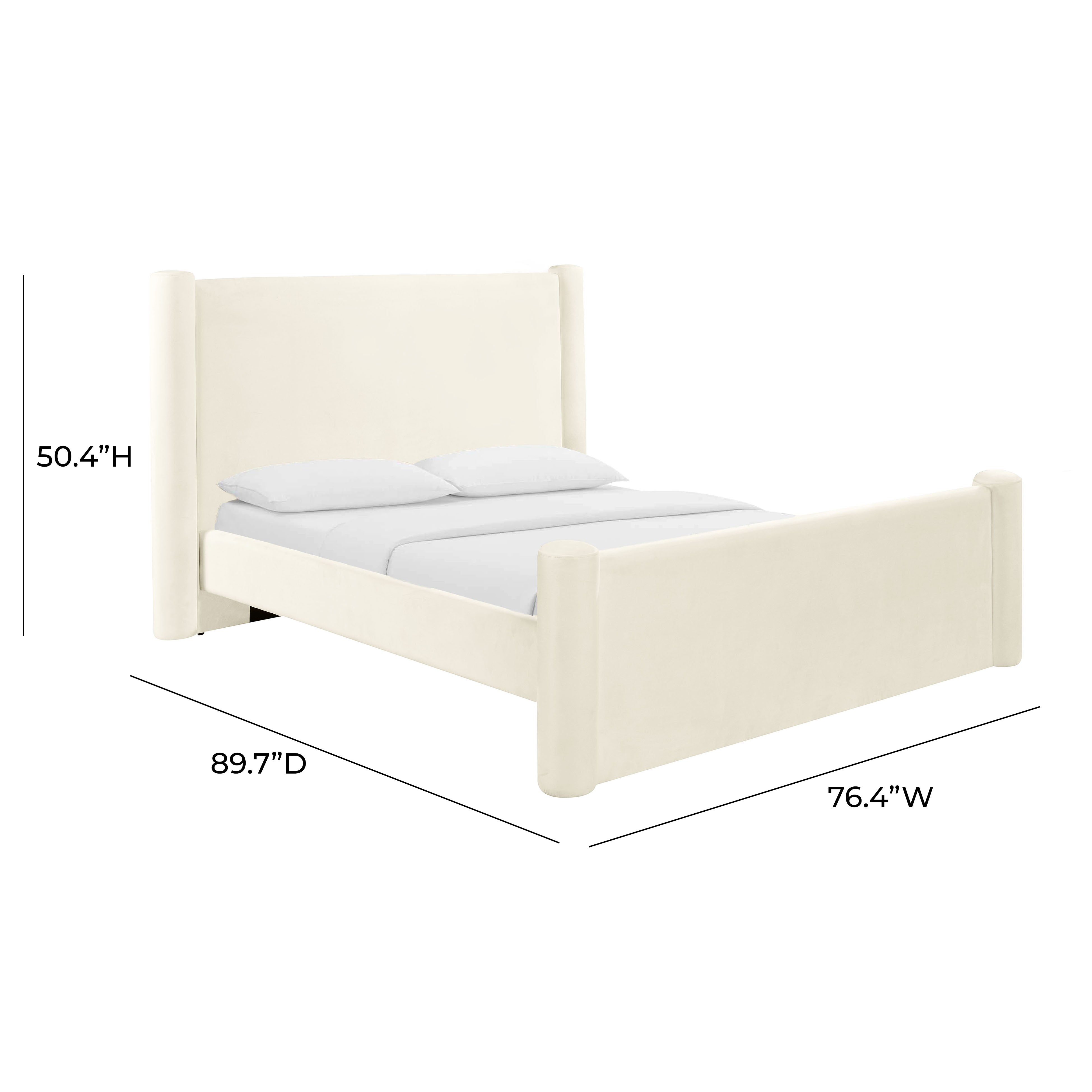Athara King Bed, Velvet, Cream