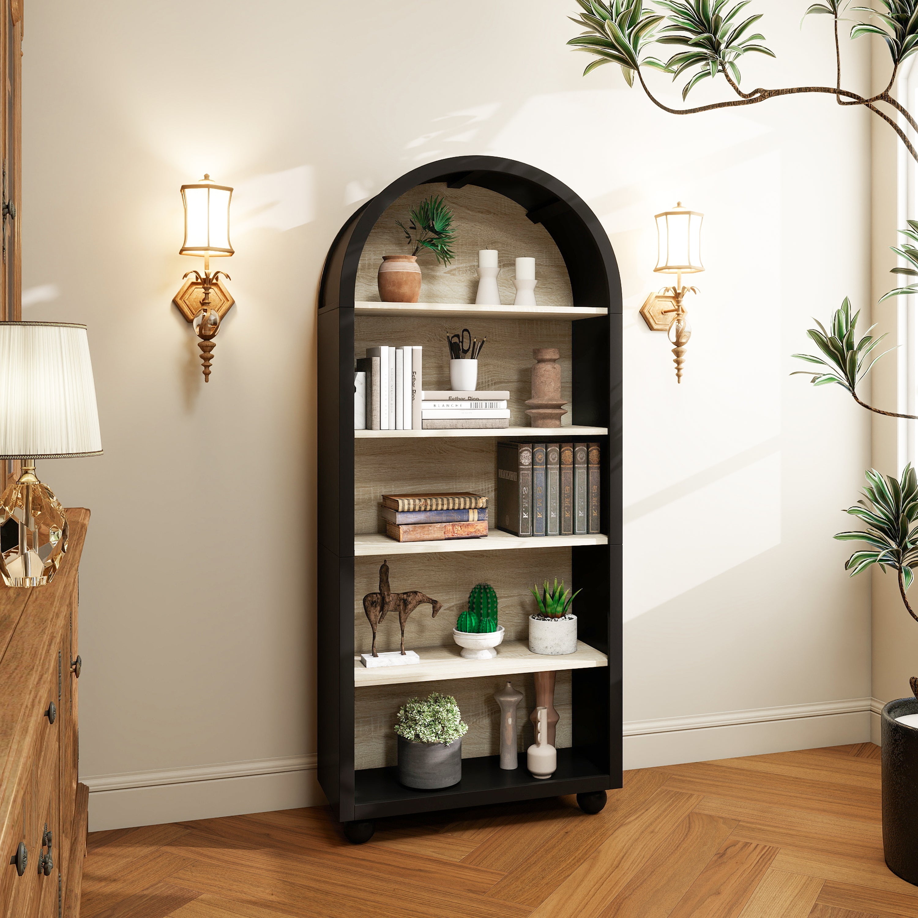 European Bookshelf, 5-Tier Open Storage, Hand-Painted Metal