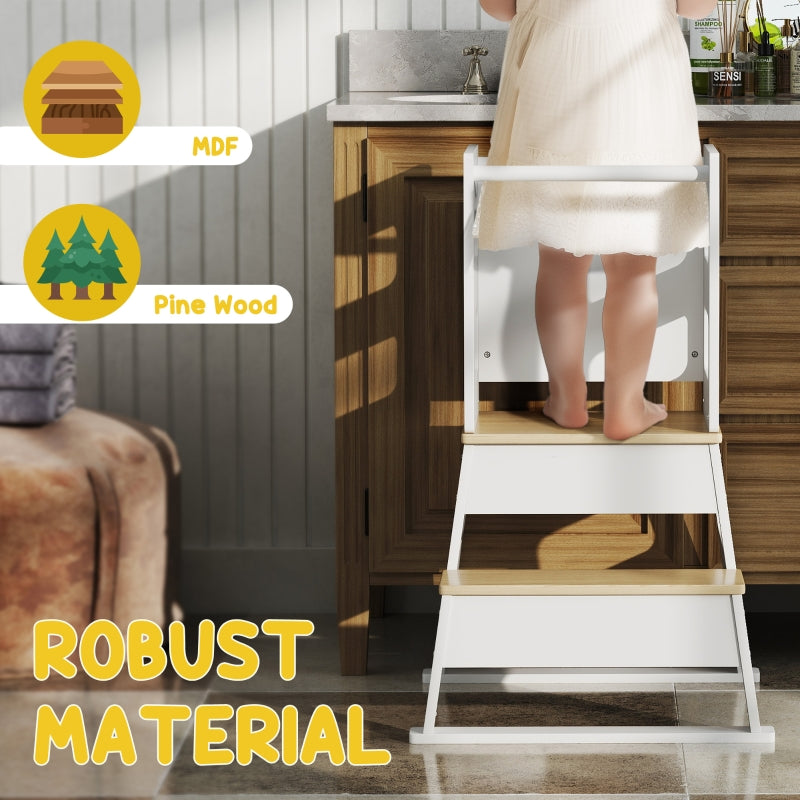 2-in-1 Toddler Tower Chalkboard Safety Rail White