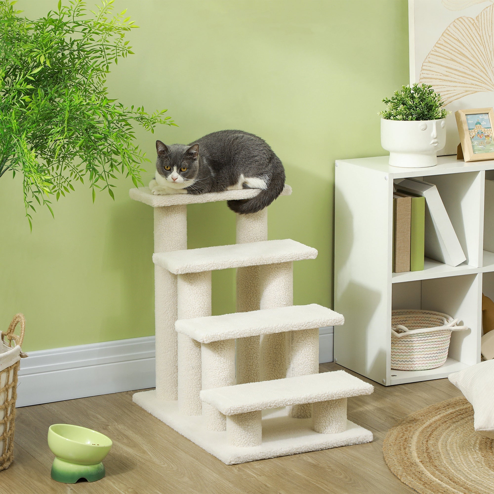 Haustiertreppe, 4 Stufen, ideal für ältere Tiere, Plüsch Beige