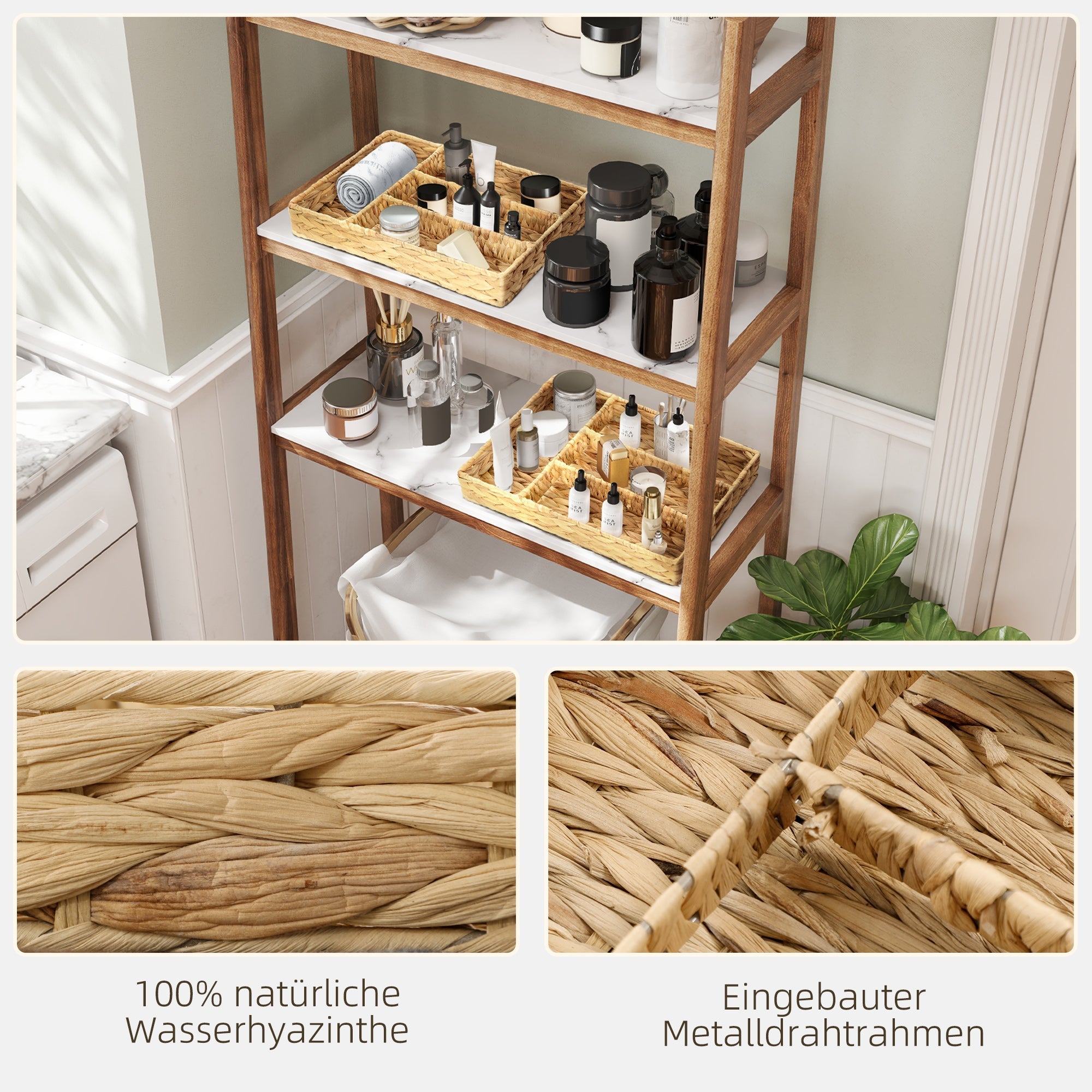 Aufbewahrungskörbe 2er-Set aus geflochtener Wasserhyazinthe Naturholz