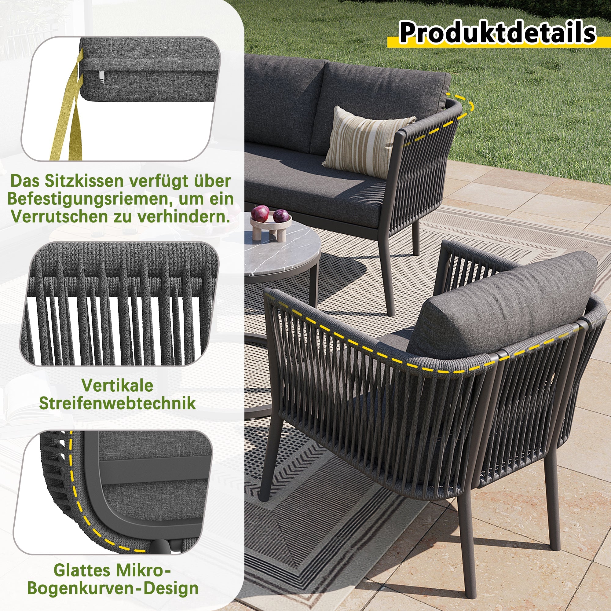 Garden Lounge Set for 5-6 People, 6-Piece Modular Corner Outdoor Sofa with Cushions, PE Rattan Grey