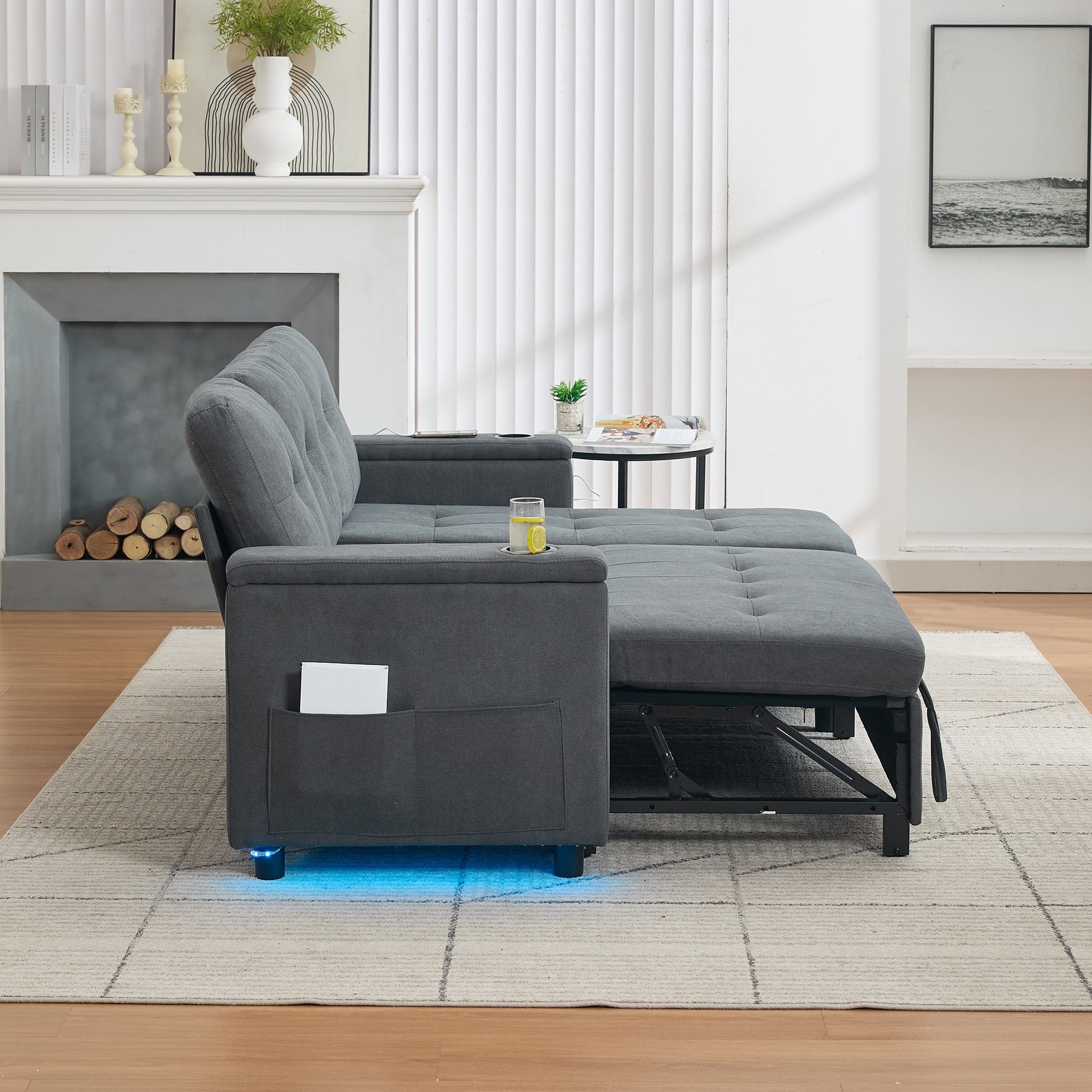 Treviso L-Shaped Sofa Bed with LED Lighting and Storage, Grey