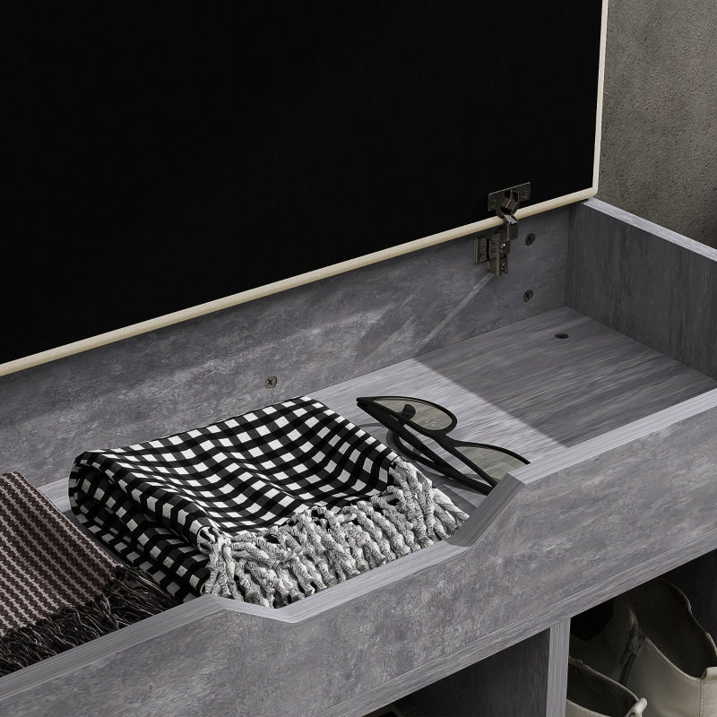 Shoes Cabinet Bench with Hidden Storage and Padded Seat, Grey Wood Grain