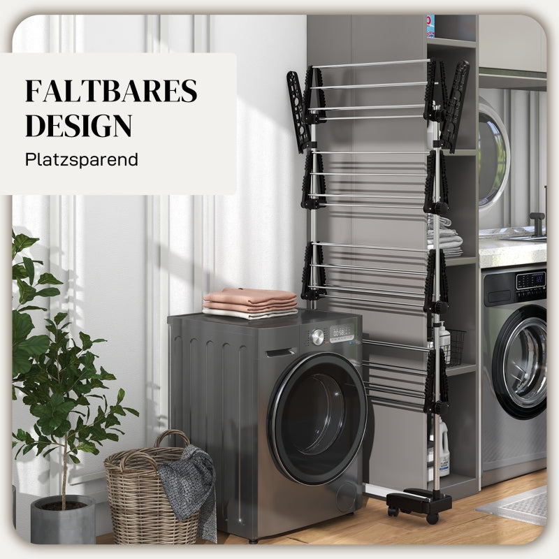 Wäscheständer, 5-stufig, faltbar, Ein-Klick-System, Schwarz + Silber