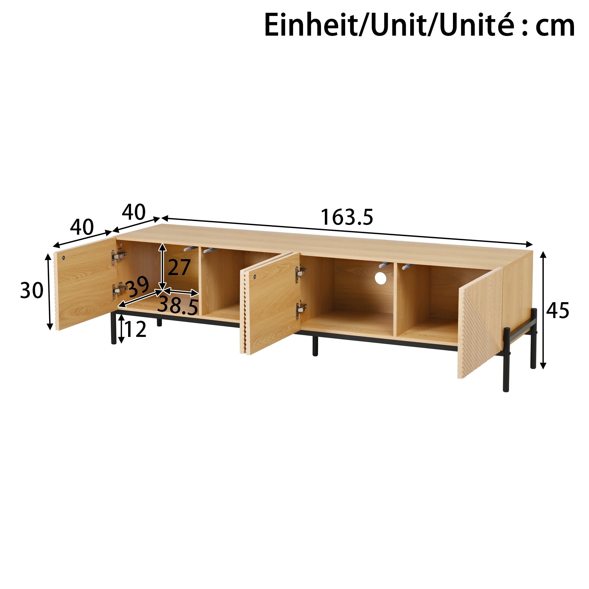 Modern TV Cabinet with 4-Door Storage and 3D Geometric Design, 160cm, Wood and Metal
