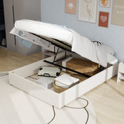 Bed Frame Modern Minimalist 160x200cm Gas Lift Storage - Beige Dutch Velvet