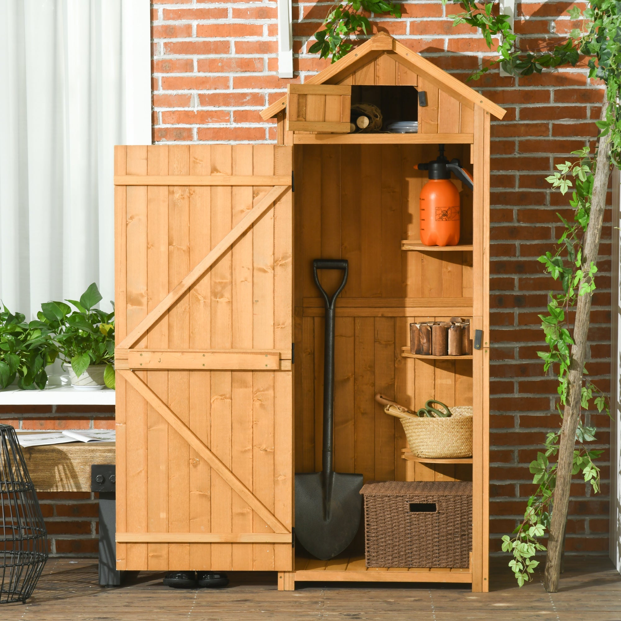 Garden Shed Tool Shed with Shelves, Asphalt Roof, Window, Wood Yellow+Green