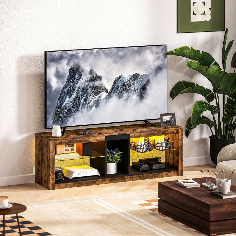 TV Stand Cabinet, LED Lights, Remote Control, Storage Shelves, Rustic Brown