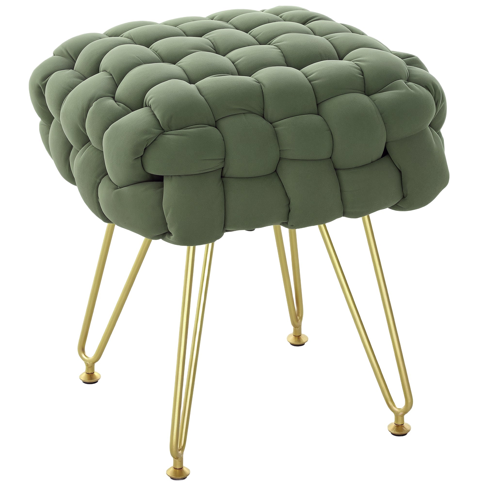 Footstool, Bold Woven Velvet-Feel, Green