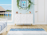 Sideboard Cabinet, 3-Door, 3D Carving, Gold Metal Legs, White