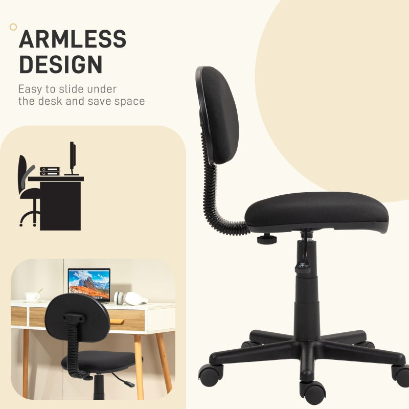 Small Armless Office Chair Adjustable Height Swivel Polyester Black