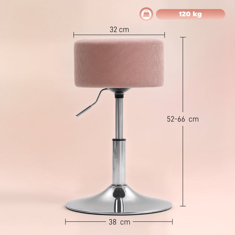 Bar Stool, Height-Adjustable Swivel Counter Stool, Pink Corduroy