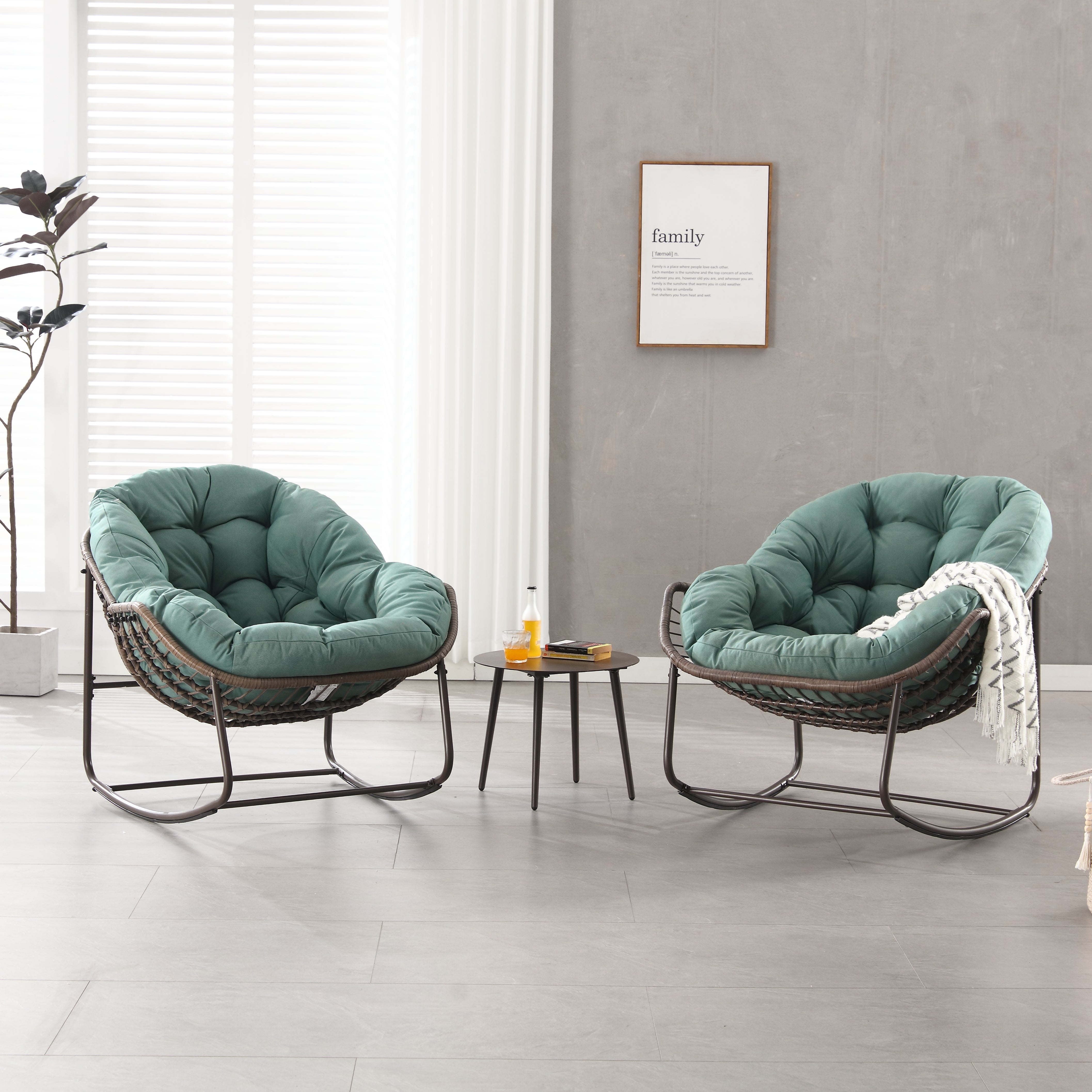Outdoor Rocking Chair, Patio Oversized Wicker Egg, Light Green
