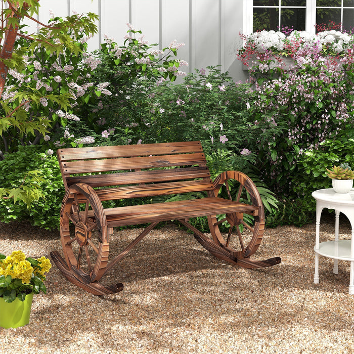 Wooden Swing Bench 2-Seater with Armrests 240kg Charred Wood Design