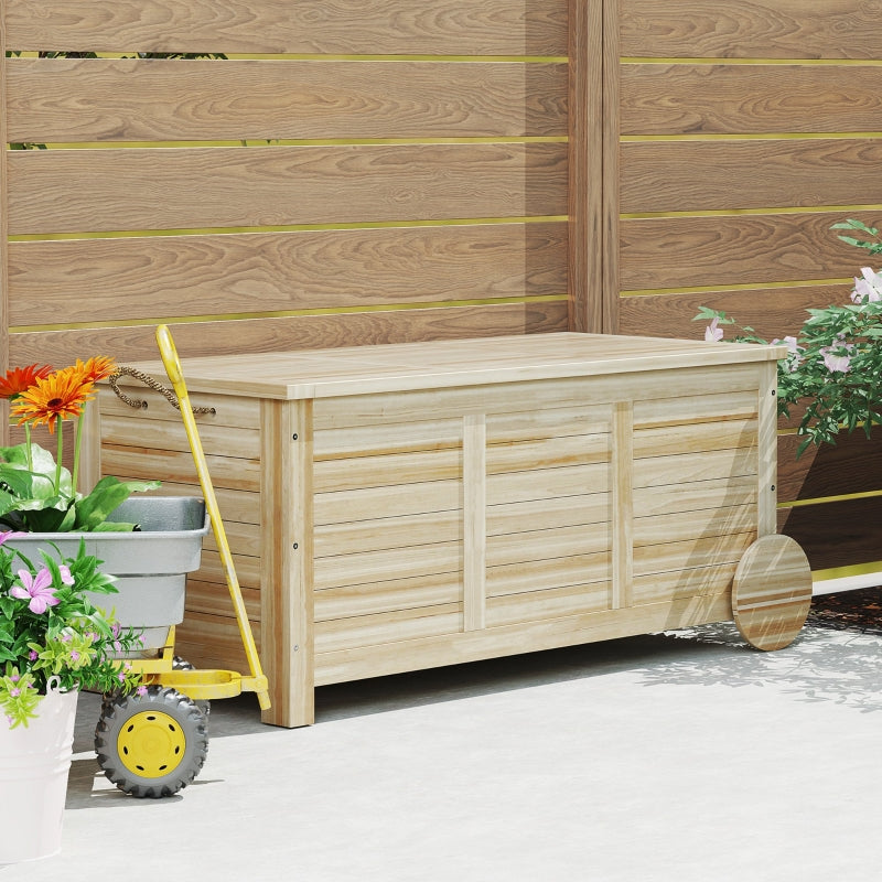 Cushion Box 185L Storage Space Waterproof with Wheels Natural Wood