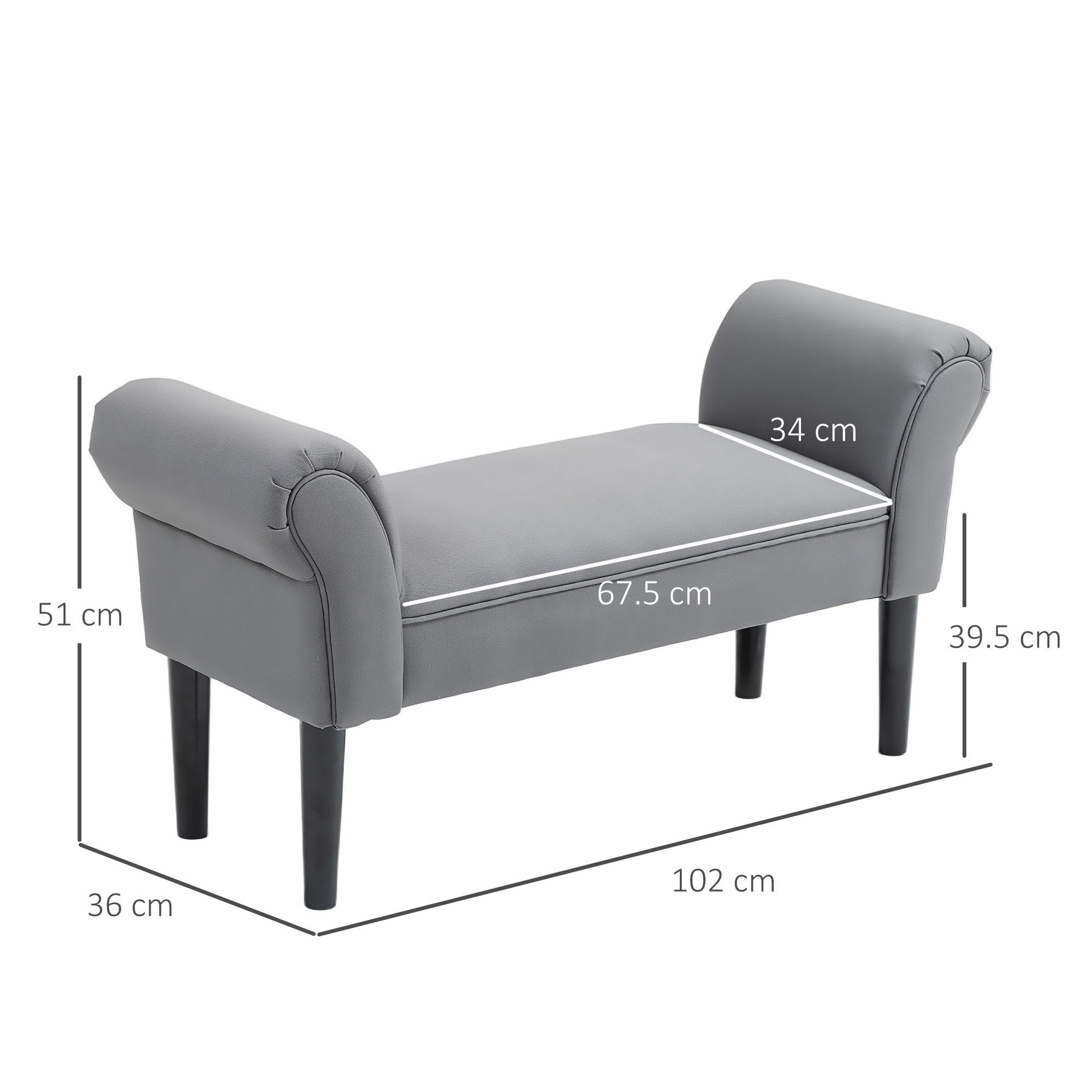 Bed Bench, Upholstered Seating, 130 kg Load Capacity, Dark Grey Canvas