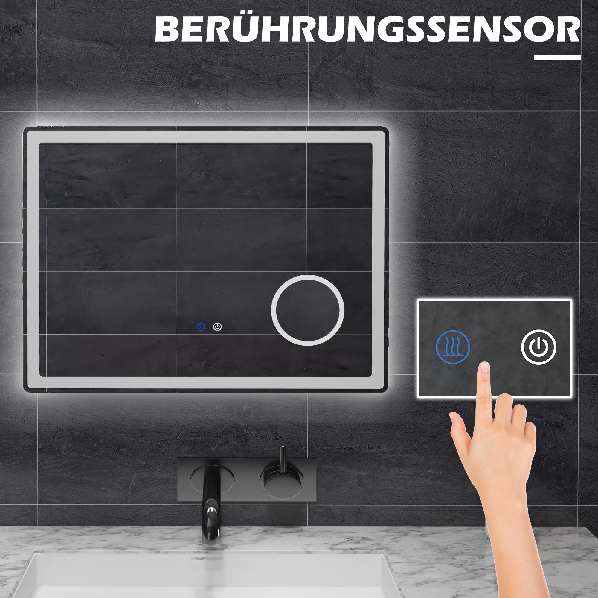 kleankin Bathroom Mirror, LED 3x Magnification Touch, Fog-Free, Silver