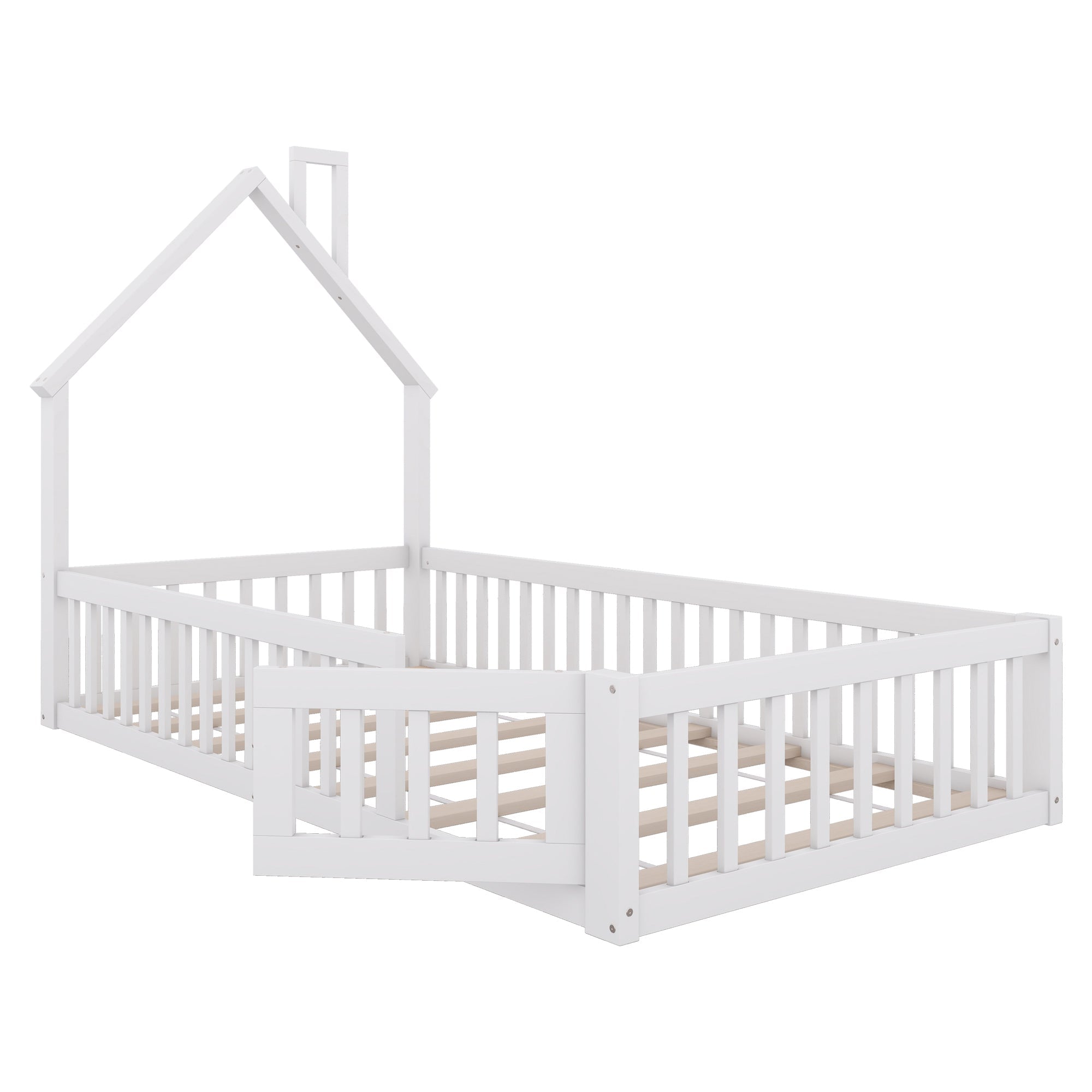 House Bed 90x200cm Chimney Shape with Slatted Base Pine Wood, White
