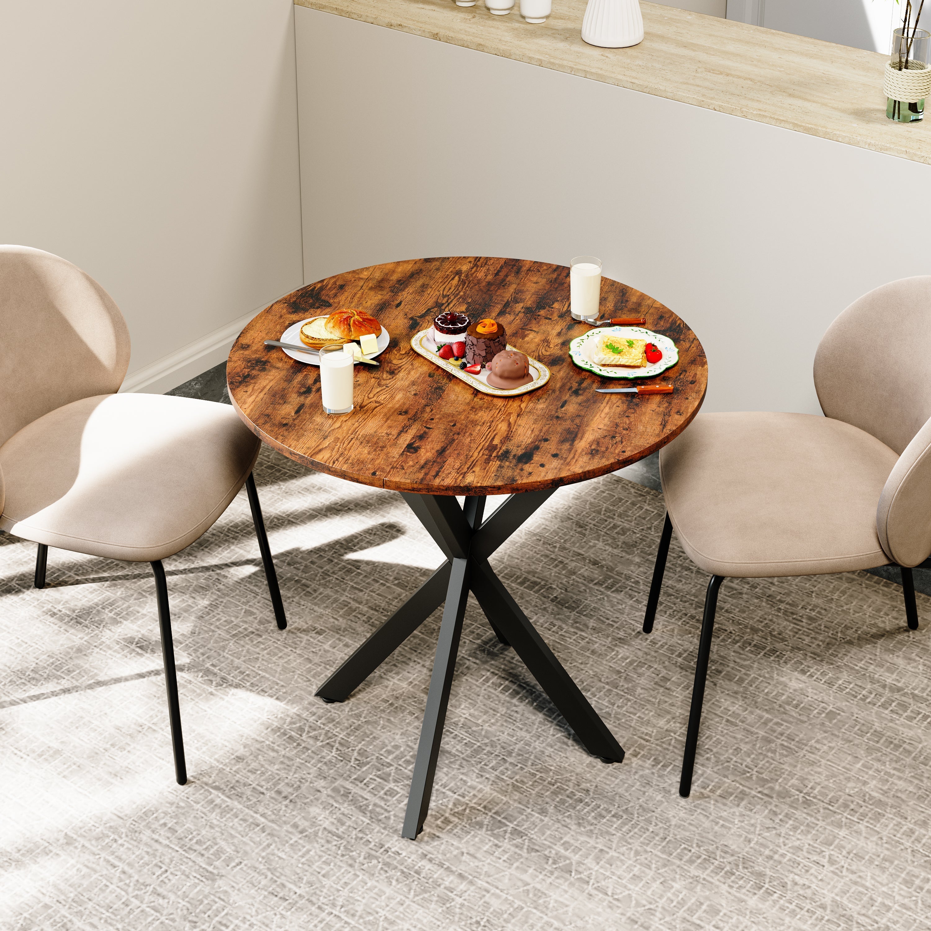 Round Dining Table Ø80 cm Industrial X-legs Vintage Brown-Black ...