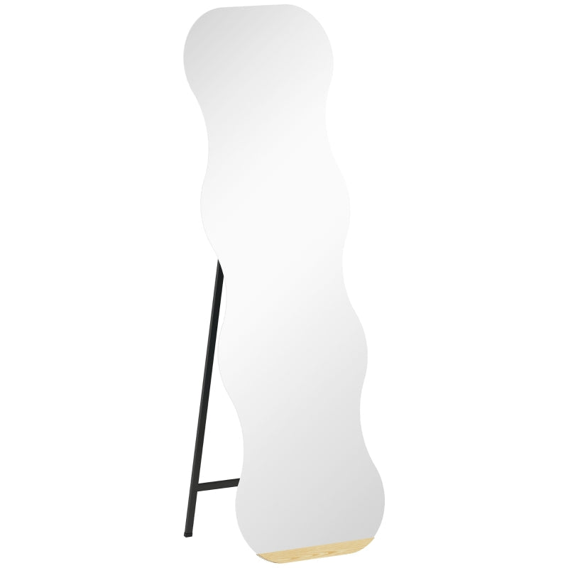 Full-Length Frameless Wave Mirror with Wooden Base, Black