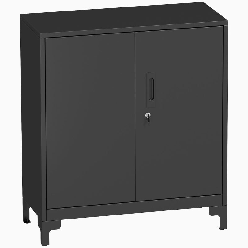 Metall-Büroschrank, abschließbar, 2-stöckig, schwarz