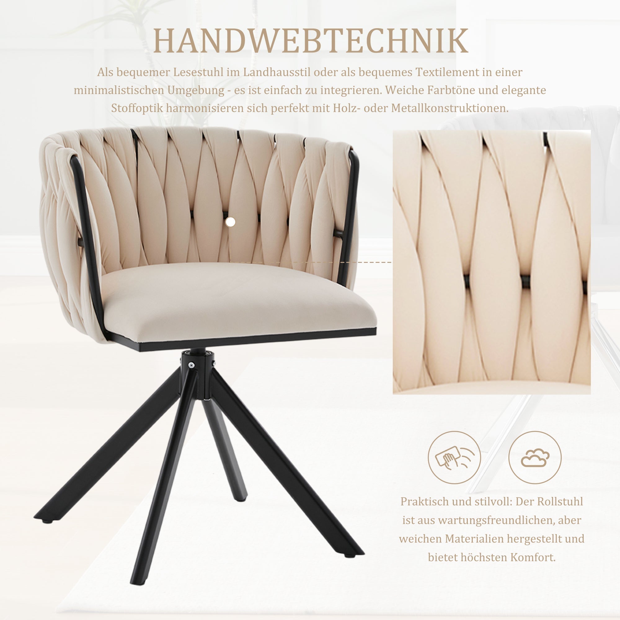 Velour Armchair | 180° Swivel Ergonomic Metal Frame | Set of 2, Velour