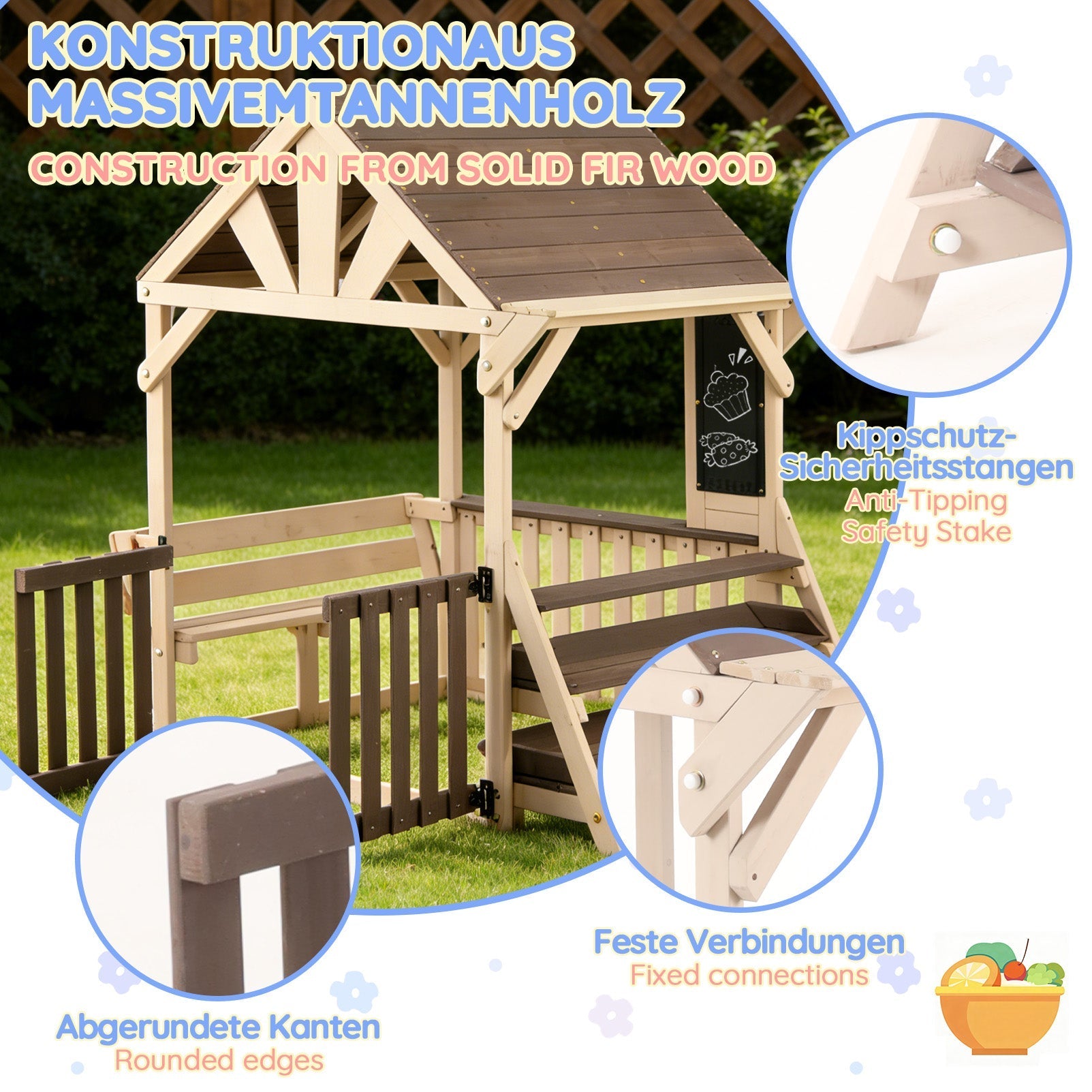 Outdoor Kitchen Playset with Rainproof Roof and Multi-purpose Shelf, Grey Wood