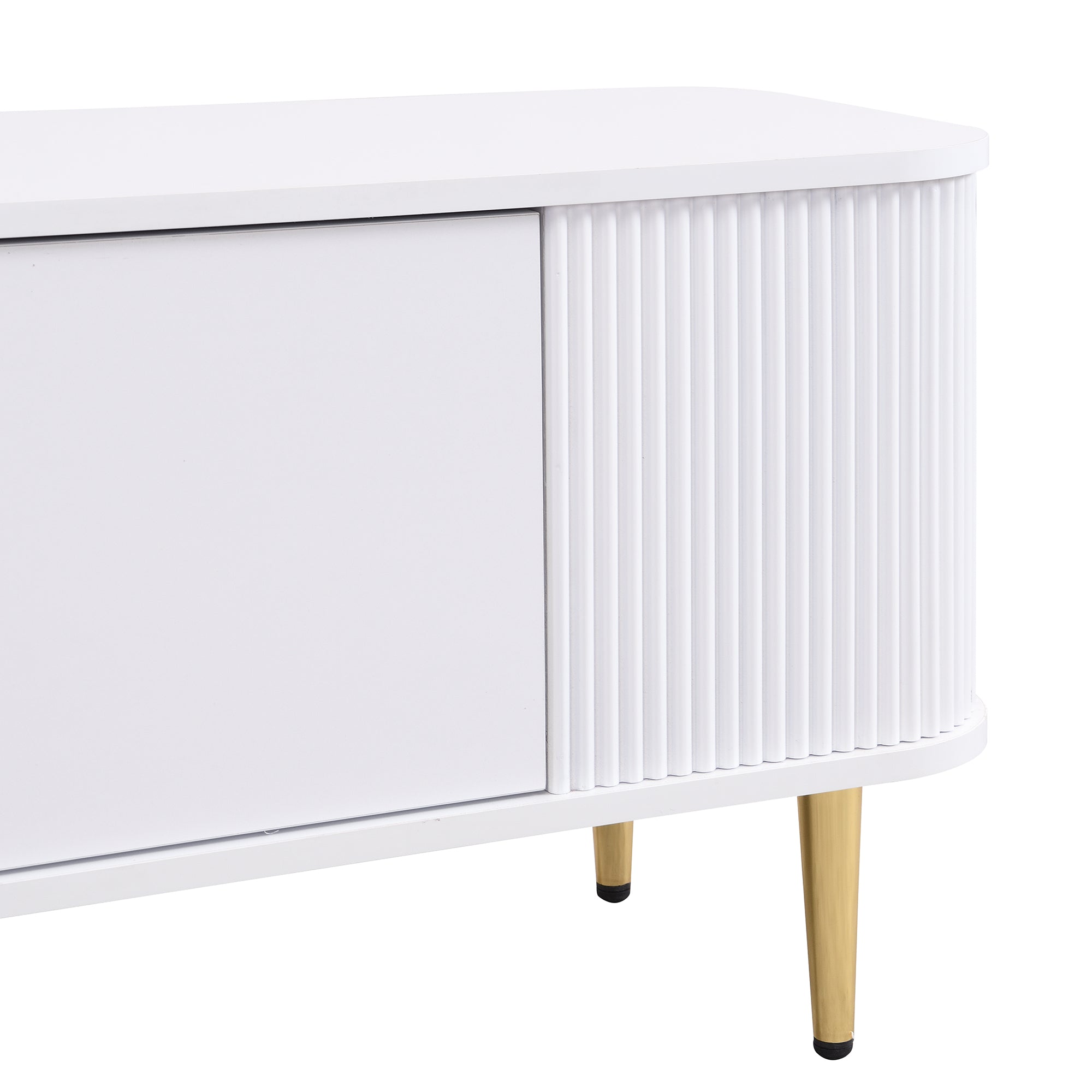 TV Cabinet, Curved Corners Wavy Sides Drawers, Gold Handles and Legs