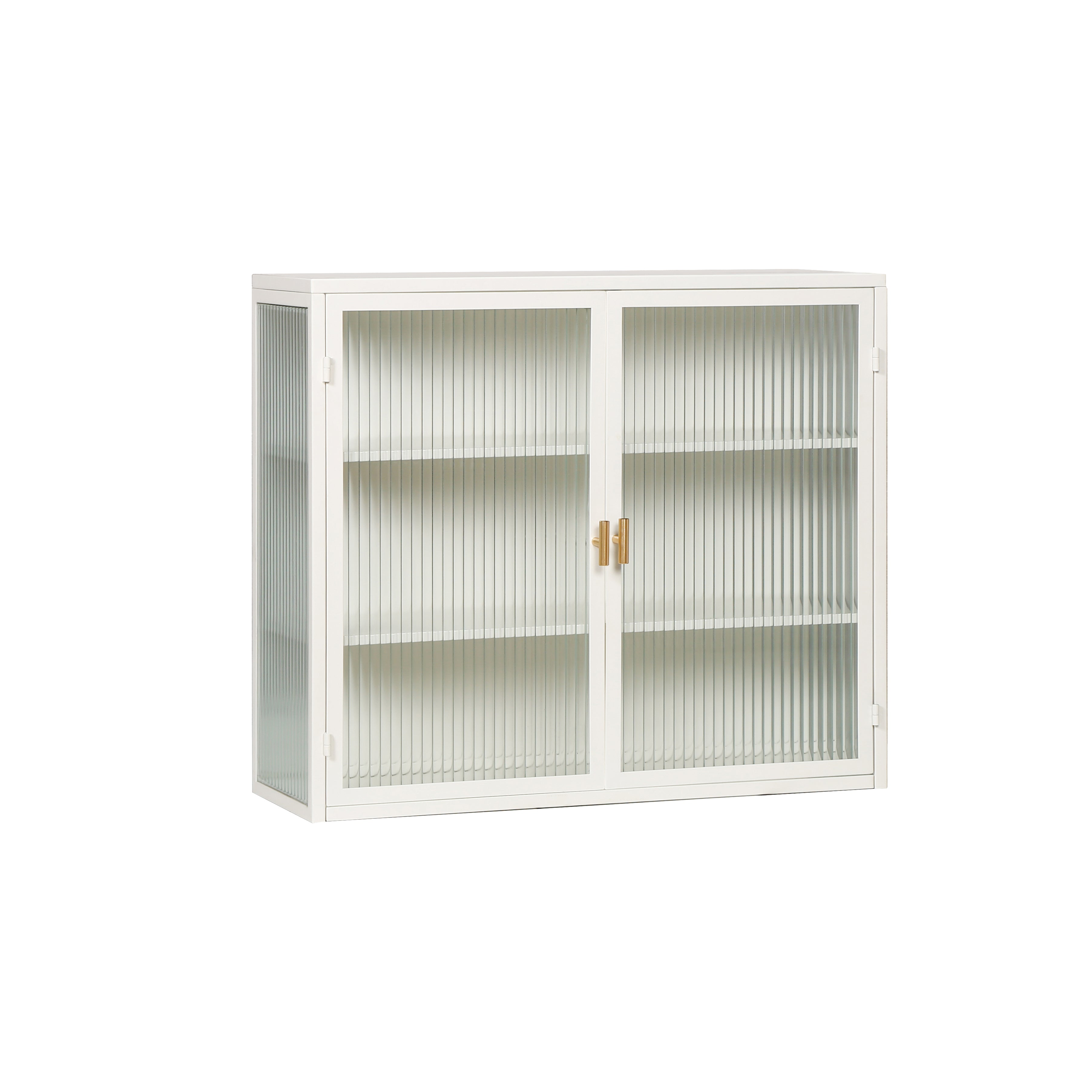 70CM Glass Doors Modern Two-Door Wall Cabinet with Three-Tier Storage White