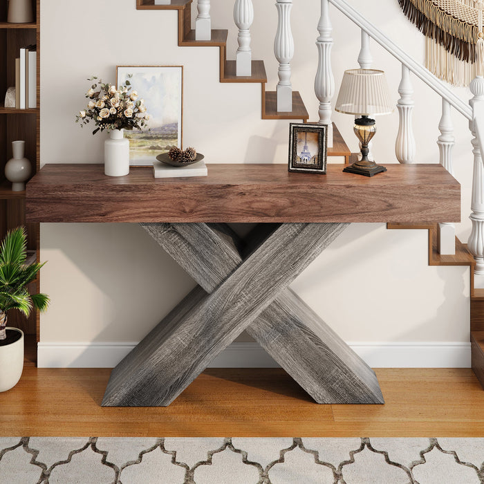 Console Table with X-Shaped Legs, Narrow Side Table for Hallway and Living Room, Wood Look Chipboard