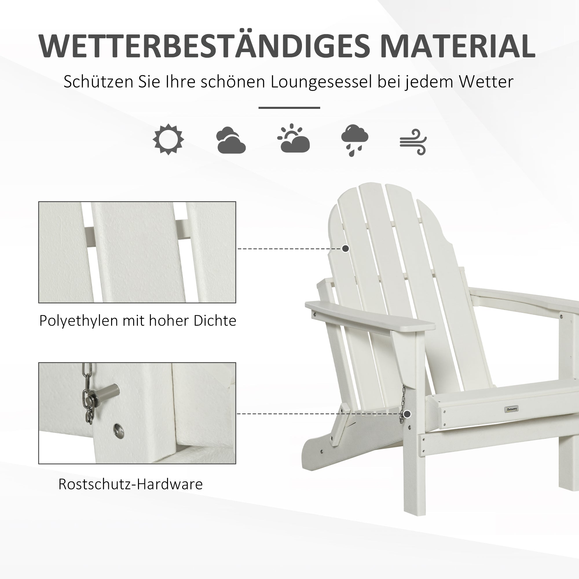 Adirondack Garden Chair, Foldable 75x87x93cm Armchair, White