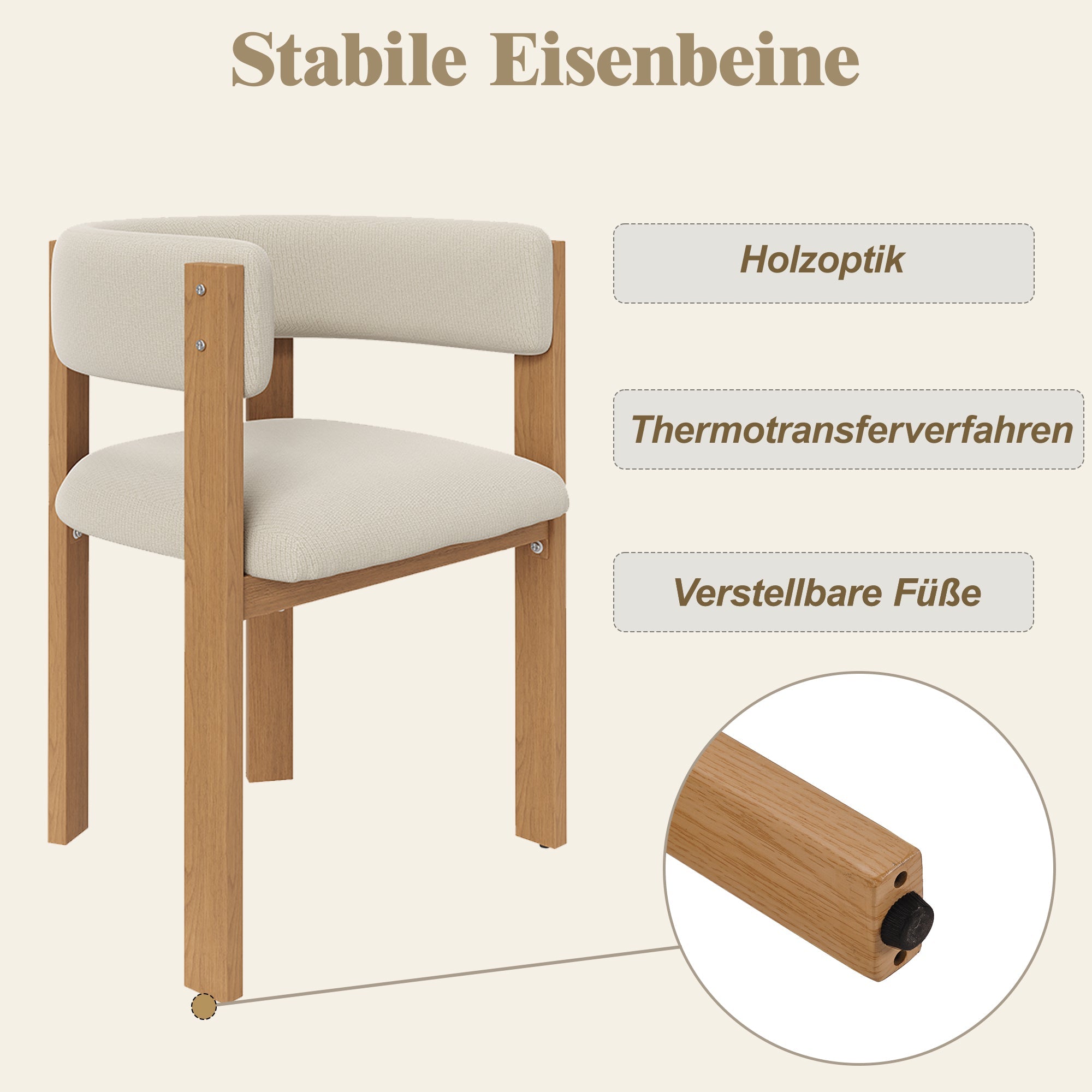Ergonomic Dining Chair Set of 4 with Thick Padding and Iron Legs, Wood Look