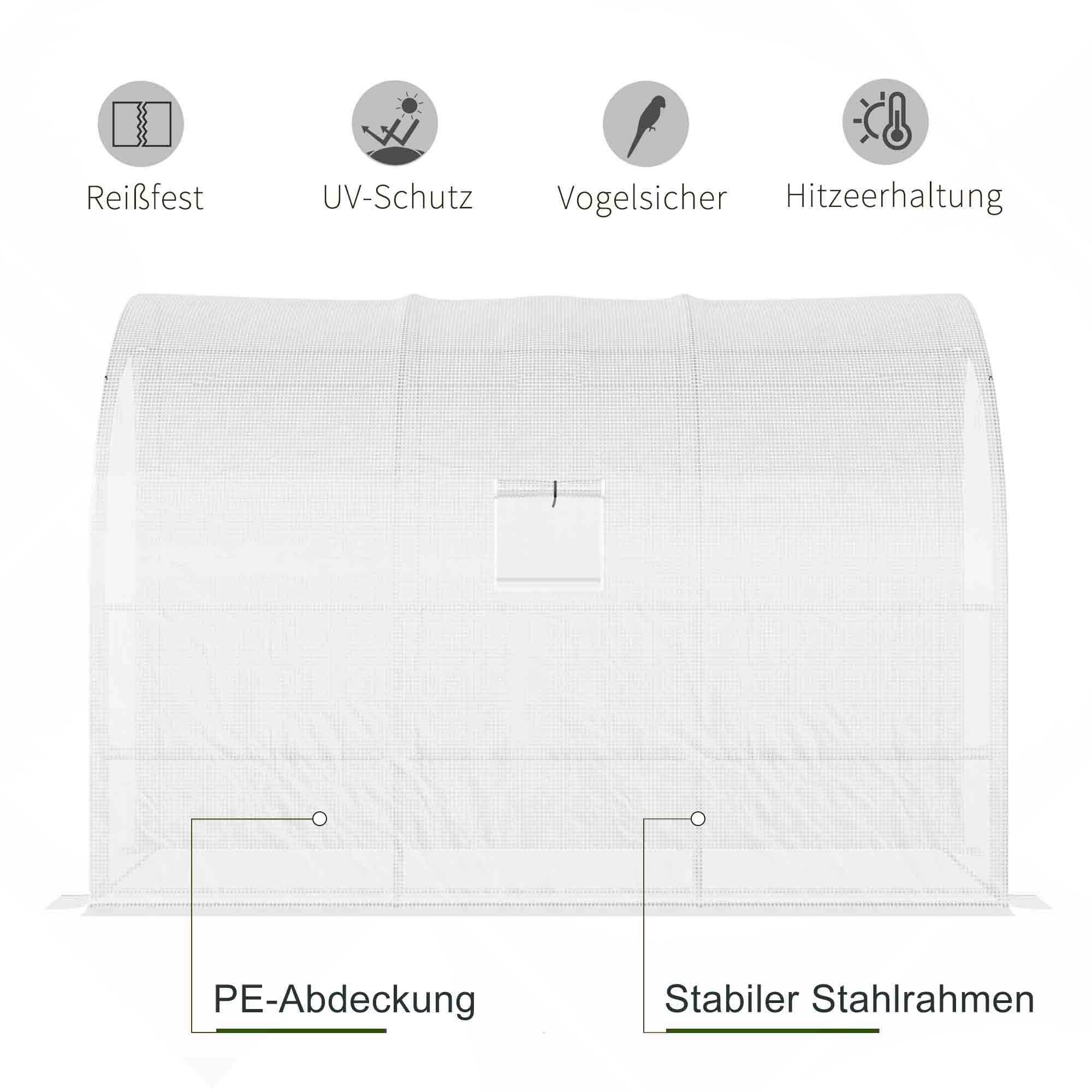 Greenhouse with Shelves, Windows, Winterproof 300x150x213cm Steel Foil, White