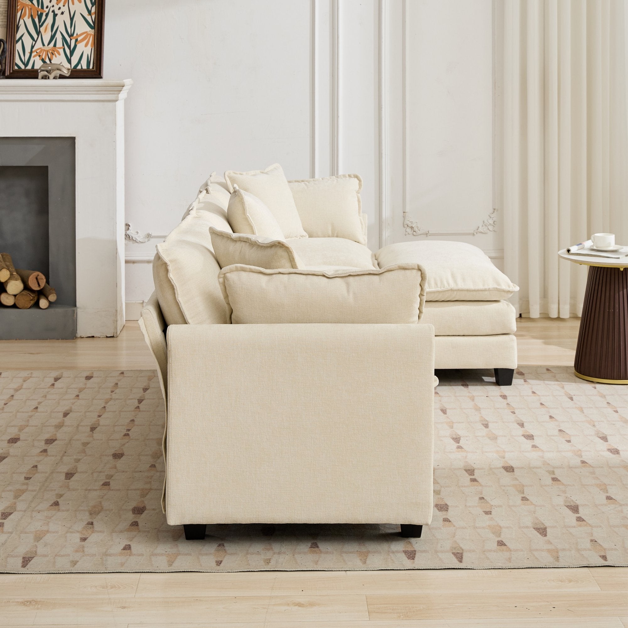 Cloud Sofa, 3 Seater Modern Sectional with Upholstered Seat Cushion, Beige Chenille Fabric