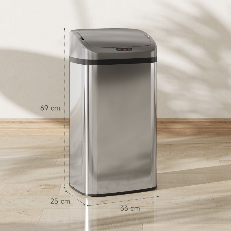 Sensor Trash Can 48L Automatic Closing - Stainless Steel Silver Tone