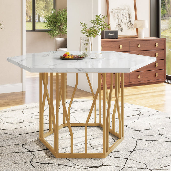 Hexagonal Marble Dining Table Modern Metal Branch Base Coffee Table Gold