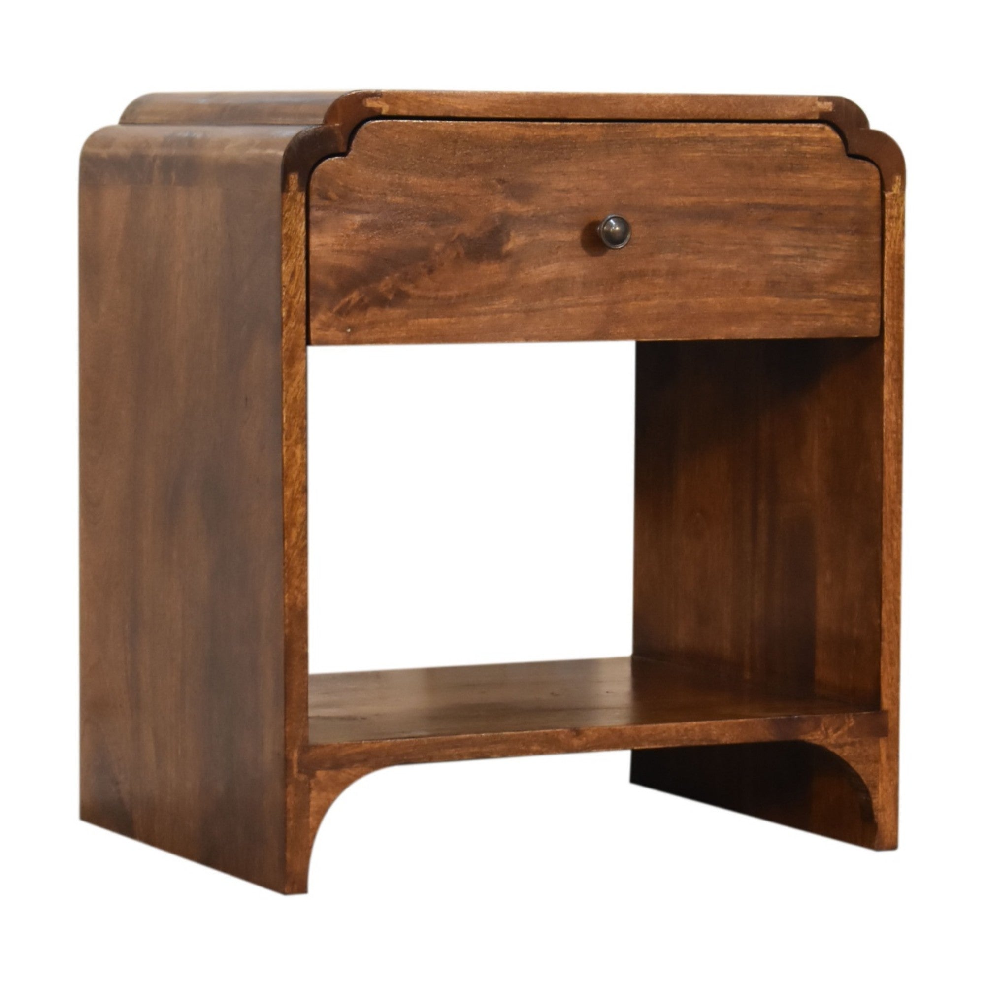 Newton Bedside, 1 Drawer and Open Shelf, Solid Wood Dark Brown