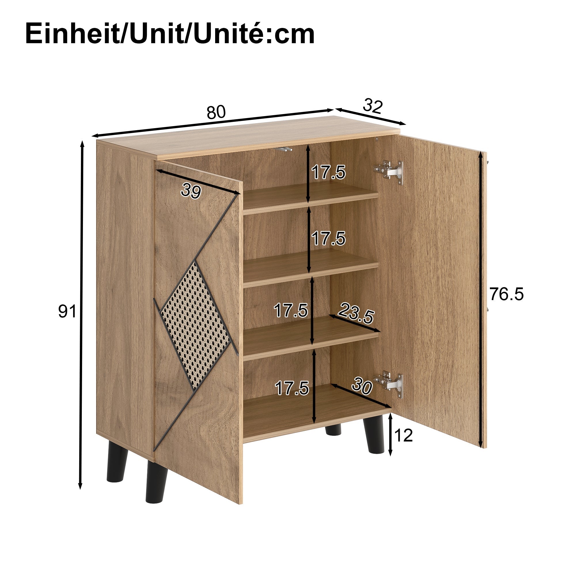 Shoe Cabinet Modern Rattan Pattern Storage 80x32x91cm