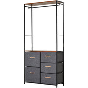 Chest of Drawers with Coat Rack, 5-Drawer Steel Frame, Black Brown