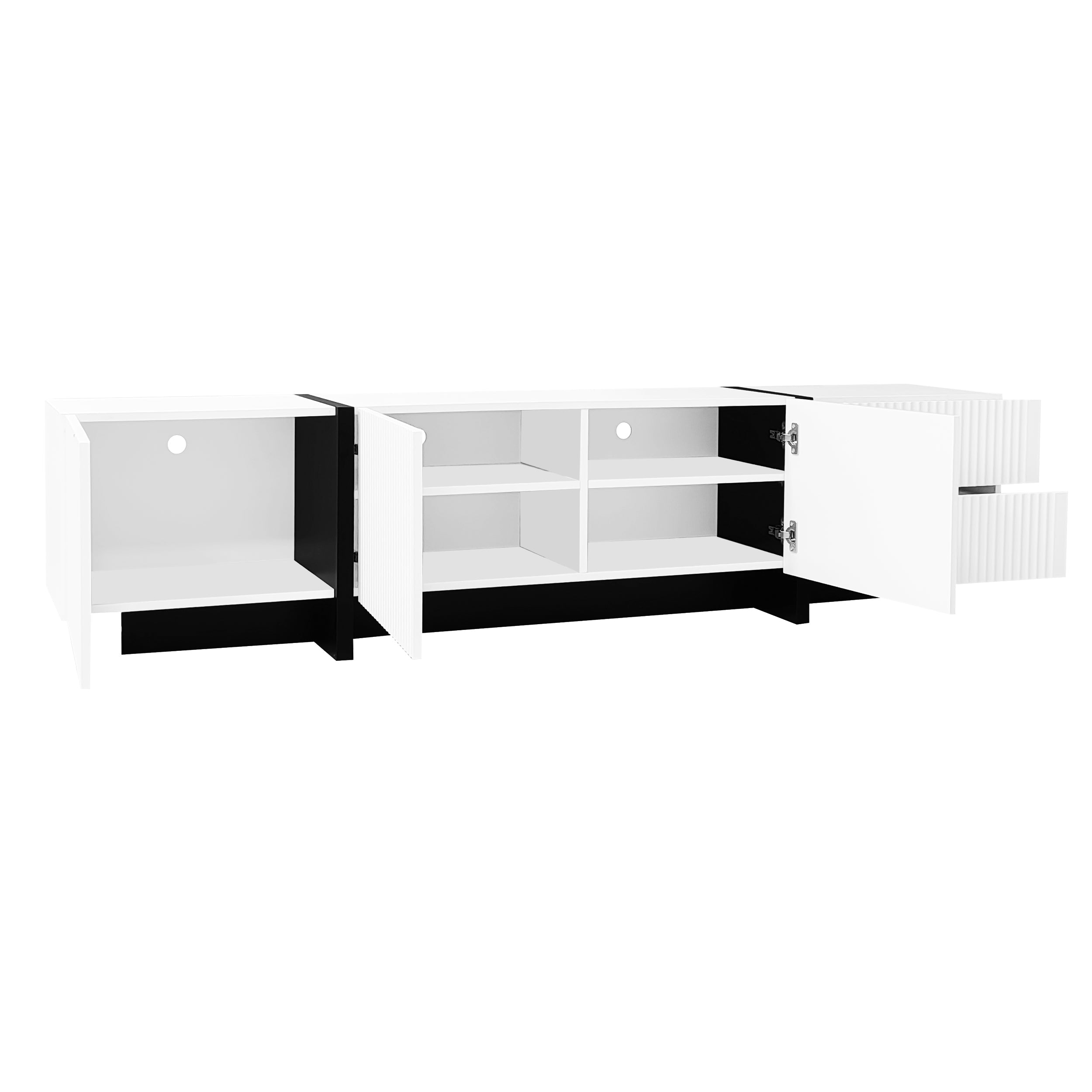 TV Cabinet, 190 cm with 3 Doors & 2 Drawers, White + Black