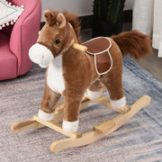 Children's Rocking Horse with Animal Sounds and Handles for 36-72 Months, Brown Plush