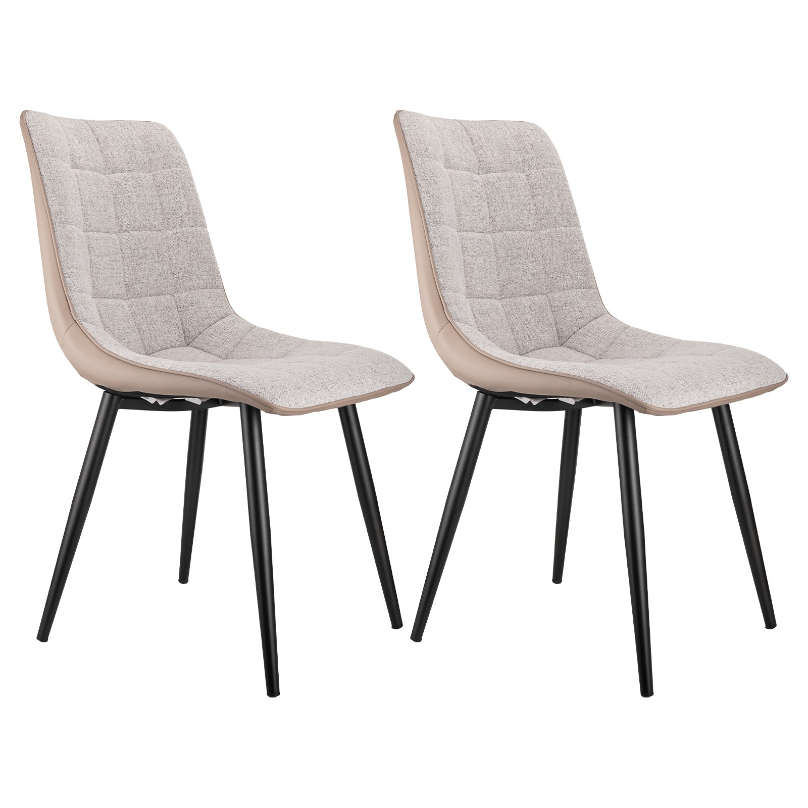 Set of 2 Upholstered Dining Chairs Metal Frame Faux Leather & Linen